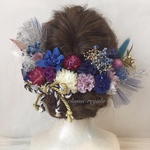 blue purple misty pink gold tulle ribbon ヘッドドレス 成人式 ウエディング  髪飾り
