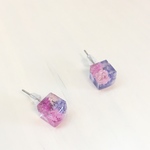 ドライフラワーのクリアピアス＊キューブ