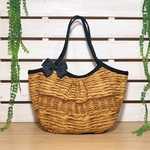 薄茶色バスケットキルト＆黒リボン☆貝型3wayグラニー大