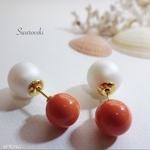 swarovski pearl... coral “コーラル” ＆２種のパールキャッチ