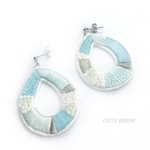 大ぶり 刺繍x天然石 ピアス イヤリング （アクア）チタン
