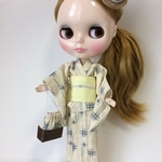 ※小物付き※22センチドールサイズゆかた・白紺×黄帯