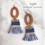 デニム ゴールド タッセル×ウッド リング イヤリング/ピアス