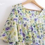 colorful flower バタフライスリーブ ブラウス