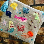 カラフル海の生き物たち刺繍ファスナーポーチ☆