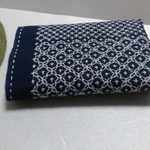 刺し子ふきん　４分割の十字花&変わり米刺し