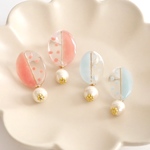クリア×水玉とコットンパール樹脂ピアス/ノンホールピアス