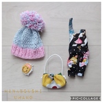 ＊ミディブライスアウトフィット52＊４点セット＊黒オーバーオール＊ blythe outfit＊ブライス ＊