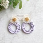 フラワー ラタン イヤリング or ピアス(パープル)