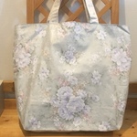 *大きめ トートバッグ*エコバッグ*ブルーグレー系・花柄*訳あり品*   