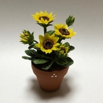 ヒマワリ  粘土の花鉢 ミニチュア B