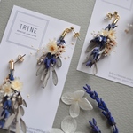 *Tabane-タバネ*ラベンダーホワイト ボタニカルピアス イヤリング シルバーリーフ ダスティカラー ブルー 花束ピアス