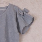 【再販×2】ストライプ柄リボン付シャツブラウス✴︎ブルー