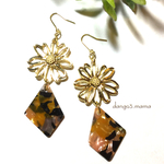 400円☆花パーツ☆のべっ甲(オレンジ系)のピアス/イヤリング
