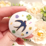 幸運の青い鳥ツバメのスワロフスキー付き✴️ボタニカルflowerポニーフック❤️✨ 送料無料 大人可愛い 限定 鳥 プレゼント ラッピング