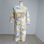 シルクワンピース　着物リメイク　七分袖　雲　