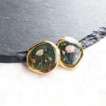 NEW□ヴィンテージ風かすみ草ピアス(ゴールド×グリーン)