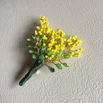  大きなミモザの花束ビーズブローチ