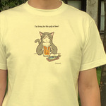 Tシャツ「猫がビールで乾杯」（ライトイエロー）男女兼用【受注生産・送料無料】