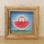 スイカいただきます ハリネズミ【原画 パステルアート】