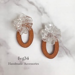 クリア フラワー×ウッド リング ピアス/イヤリング