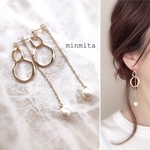 ✴︎再×10販売✴︎2連フープとチェーンコットンパールが煌めくピアス※イヤリング変更可能（カラー:ゴールド）