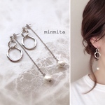 ✴︎再×10販売✴︎2連フープとチェーンコットンパールが煌めくピアス（カラー:シルバー）