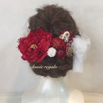 【kjune331様 専用出品】wasou red white ribbon ヘッドドレス