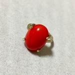 チェコガラスのカボション真鍮リング●珊瑚