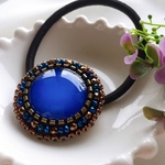 ビーズ刺繍 ヘアゴム  メタリックカラー ブルー