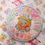 hana*ハンドメイド★レトロアニマルのまんまるぺたんこポーチ♪ブルーバニー×ハローベイビー