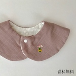 再販 くすみパープルのお花手刺繍つけ襟スタイ