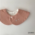 くすみピンクのお花手刺繍つけ襟スタイ