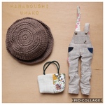 ＊ブライスアウトフィット63＊３点セット＊ナチュラルオーバーオール・帽子・バッグ＊ blythe outfit＊ブライス ＊