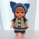 メルちゃんサイズ　パジャマ3点セット　小花柄　紺水玉