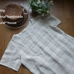 SALE*(LL)リネン１００％チェック半袖チュニック