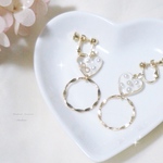 ハートのクリアドット×変形フープ ピアス・イヤリング♡ˡ