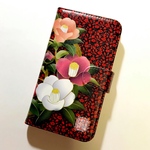 和柄 美しい 椿 花盛り ツバキ つばき 黒ベース 赤 No.3 スマホカバー スマホ ほぼ 全機種対応 カメラ穴あり 手帳型ケース