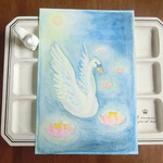 手描きポストカード　白鳥とスイレン