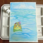 手描きポストカード　海にアザラシ