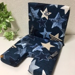 自転車チャイルドシート用 着せ替えクッション🔹大× デニム風スターパッチワーク柄