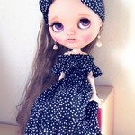 オフショルダーマキシワンピース　つぶつぶドット　ブラック＊22cmdoll