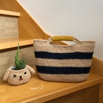太めボーダーの麻ひもバッグ