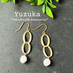 ゴールド2連チェーンとひし形パールのピアス/イヤリング