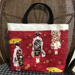 和風 トートバッグ 京都 舞妓さん 真っ赤 磁石ボタン付き ハンドメイド