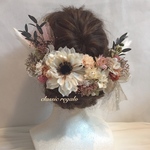 【nomumiyu様 専用出品】anemone pink beige natural gold tulle ribbon ヘッドドレス