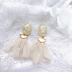 【一点物】ふんわりくすみカラーのシフォンタッセル レジン ピアス