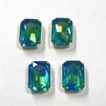 【6個】大サイズ♥13×18mm 真鍮製台座付きガラスストーンスクエア ブルーグリーンオーロラ  爪付きビジュー