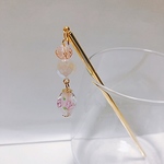 蜻蛉玉と天然石の簪 薄ピンク系