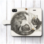 【ジーン バーナード 寝ている猫】スマホケース手帳型 全機種対応 iPhoneXR GalaxyS10 HUAWEI P30 AQUOS R3 Xperia Ace